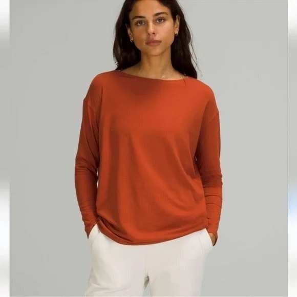 Lululemon Back in Action Long-Sleeve Shirt Burnt Orange Rust Relaxed Fit Size 4 - Picture 1 of 6